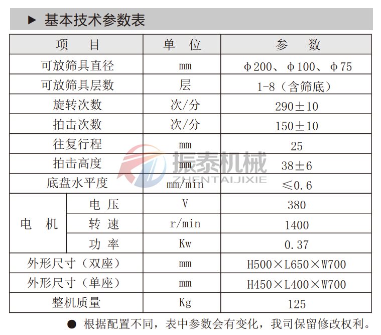 石墨粉拍擊篩技術參數